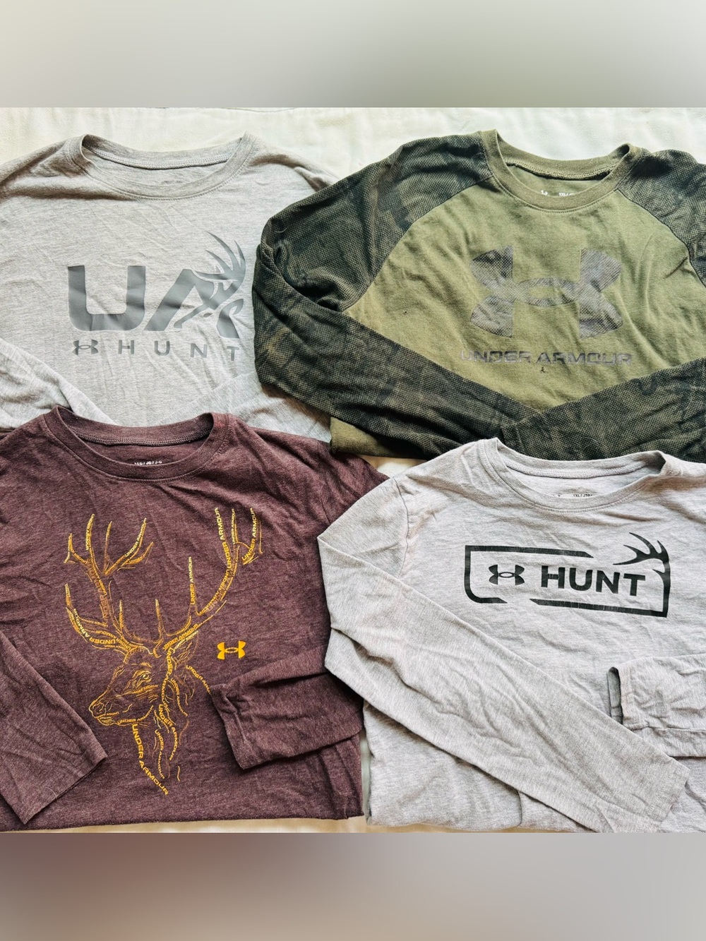Under Armour Hunt Youth L/XL Long Sleeve Shirt Lot of 4 Camo Deer